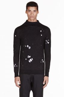 Mcq Alexander Mcqueen Charcoal Distressed Patchwork Sweater