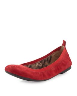 Cayla Suede Leather Ballerina Flat, Ruby Red