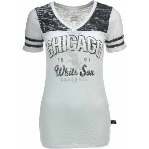 Chicago White Sox 5th and Ocean MLB Womens V Neck Burnout with Sleeve Stripe