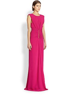 Reed Krakoff Ruched Leather Accent Gown   Fuchsia