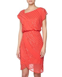 Scalloped Front Sequin Embellished Dress, Hibiscus