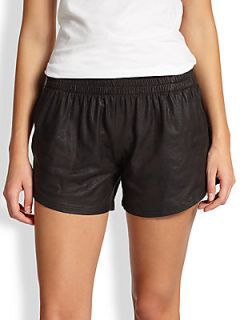 Monrow Faux Leather Track Shorts   Black
