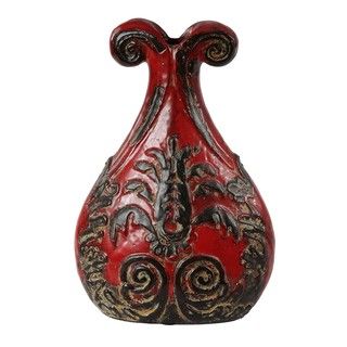 Vintage Red Scrolled 17 inch Ceramic Vase