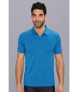 Perry Ellis S/S Cotton Polyester Open Polo Mens Short Sleeve Button Up (Blue)