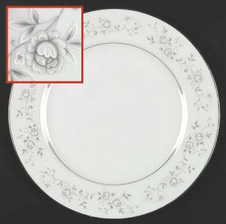 Fine China of Japan Platinum Rose Dinner Plate, Fine China Dinnerware   Gray/Whi