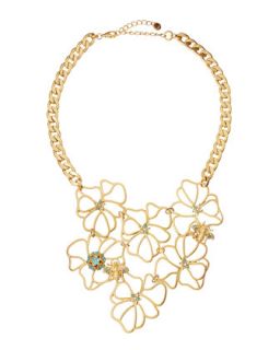 Cutout Floral Bib Necklace, Turquoise
