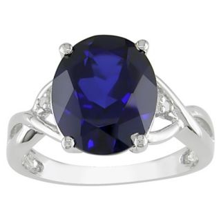Sterling Silver Created Blue Sapphire and Diamond Ring