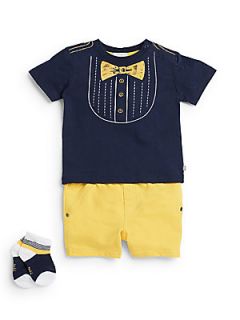 Infants 3 Piece Tux Tee, Shorts & Socks Set   Navy Yellow