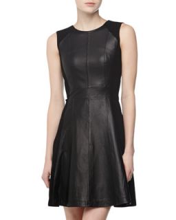 Leather Front Fit and Flare Dress