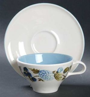 Iroquois Blue Vineyard Flat Cup & Saucer Set, Fine China Dinnerware   Informal,B