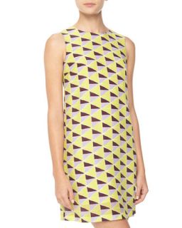 Triangle Pattern Crepe Shift Dress, Citron