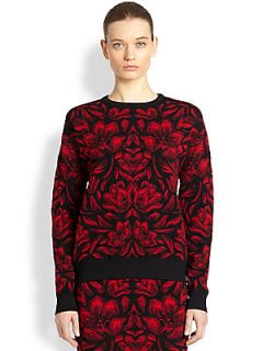 Alexander McQueen Floral Knit Sweater   Red Black