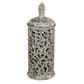 Large Cement White Ceramic Pierced Decorative Piece (CeramicSetting IndoorsDimensions 17 inches high x 6.5 inches wide x 6.5 inches deep )