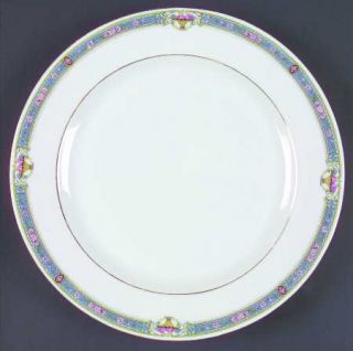 Altrohlau Alt175 Dinner Plate, Fine China Dinnerware   Pink Flowers,Blue Band,Ye