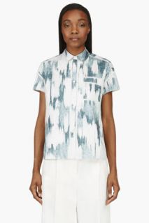 Acne Studios White And Teal Silk Rogue Blouse