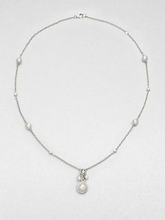 Mikimoto 5MM 8MM White Akoya Cultured Pearl & Diamond Station Pendant Necklace  