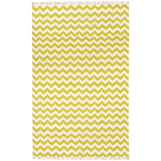 Hand woven Yellow Electro Flatweave Wool Rug (9 X 12)