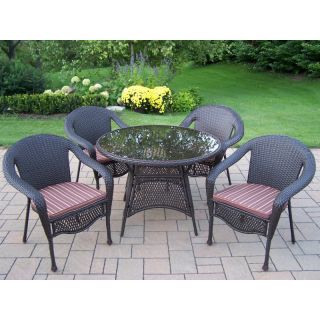Oakland Living Elite All Weather Wicker Patio Dining Set Black Floral   90045 9 