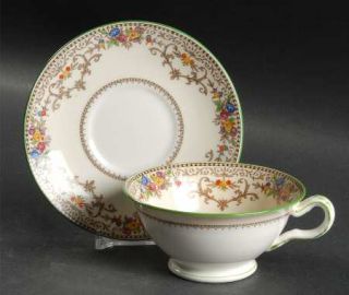 Minton Shaftesbury Footed Cup & Saucer Set, Fine China Dinnerware   Brown Band&S
