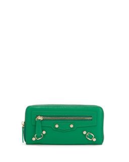 Blaire Buckle Zip Leather Wallet, Green