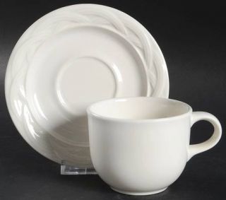 Pfaltzgraff Acadia White Flat Cup & Saucer Set, Fine China Dinnerware   Stonewar