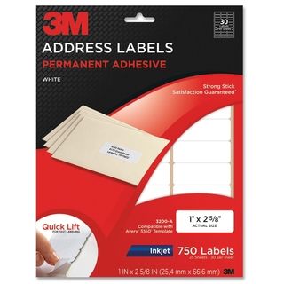3m Permanent Adhesive Inkjet Printer White 1x2.625 inch Mailing Labels (pack Of 750) (WhiteModel CLMMM3200ADimensions 12.3 inches high x 9.6 inches wide x 0.5 inch deepPack of 750 )
