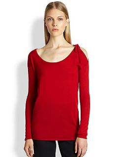 Donna Karan Cold Shoulder Sweater Top   Scarlet