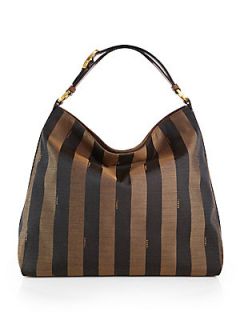 Fendi Pequin Leather Hobo   Forest