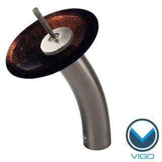 Vigo Russet Glass Disc Single handle Brushed Nickel Waterfall Bathroom Faucet