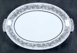 Sango Florentine 12 Oval Serving Platter, Fine China Dinnerware   Gray Flowers