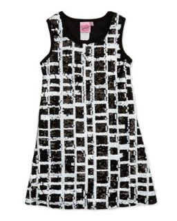 Fancy Sequin Knit Dress, Black/White, 4 6X