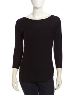 Three Quarter Sleeve Cashmere Sweater, Black