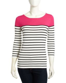 Colorblock Striped Sweater, Beet