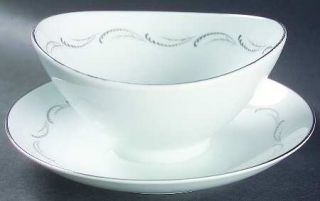 Mikasa Odette Gravy Boat with Attached Underplate, Fine China Dinnerware   Gray
