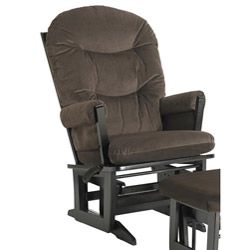 Dutailier Ultramotion Espresso Wood Glider With Brown Cushions