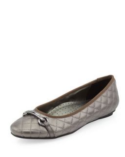 Suzy Quilted Buckled Flat, Pewter Pearl
