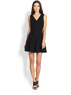 Theory Ribbed Pleated Fit and Flare Dress   Black