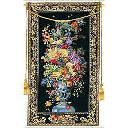 Garden Bounty European Tapestry Wall Hanging (Black, multi Pattern FloralLined Lined with heavy weight poly/cotton with rod pocketDimensions 46 inches high x 26 inches wide  )