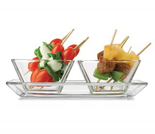 Libbey Glass Just Tasting Appetizer Set w/ 2 Square Bowls & Platter