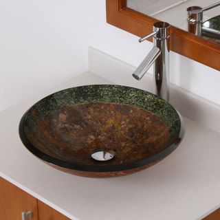 Elite Modern Design Tempered Glass Bathroom Vessel Sink Faucet Combo 70122659c