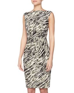 Metallic Knit Zebra Print Cocktail Dress, Black/Ivory