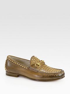 Gucci Roos Studded Leather Loafers   Brown