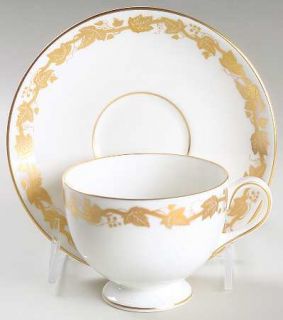 Wedgwood Whitehall White Rim Footed Cup & Saucer Set, Fine China Dinnerware   Wh