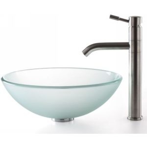Kraus C GV 101FR 12mm 2180 Clear Glass Frosted Glass Vessel Sink and Aldo Stainl